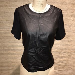 Faux leather and fabric T shirt